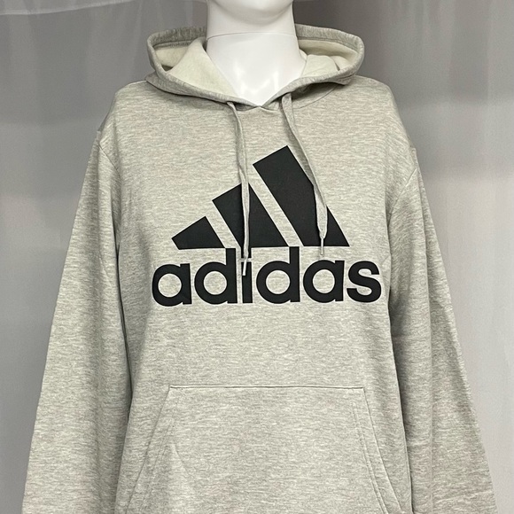 New Medium Adidas Heathered Gray Black Iconic Adidas Graphic Hoodie Sweatshirt - Picture 1 of 5